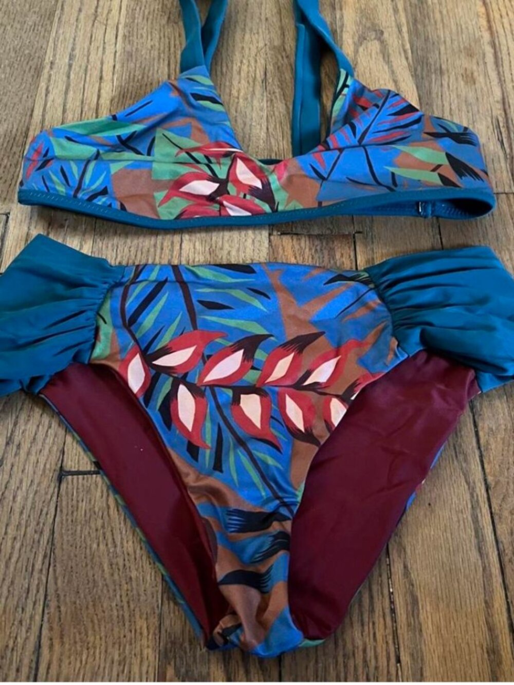 Seea Reversible Blue Floral Bikini Set Size M
